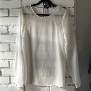 long tall sally White Long-Sleeve Blouse with Mesh Shoulders